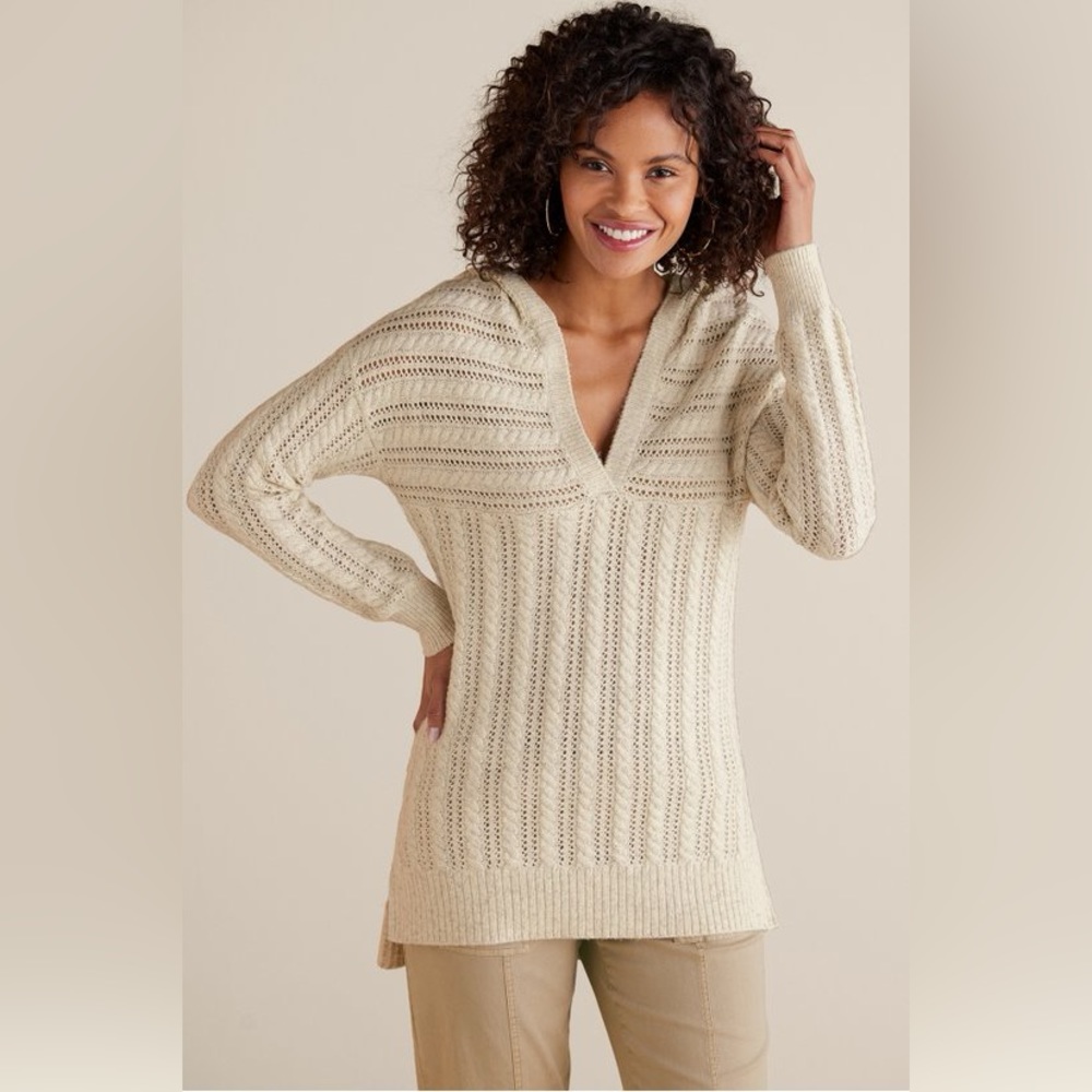 Soft Surroundings ladies Cozy Cable Hoodie Sweater. NWT. Small.